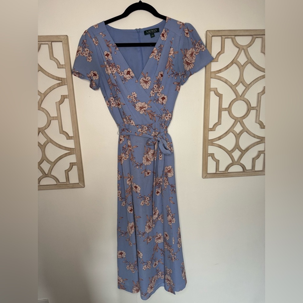 Ralph Lauren Floral Wrap Midi Dress in Blue